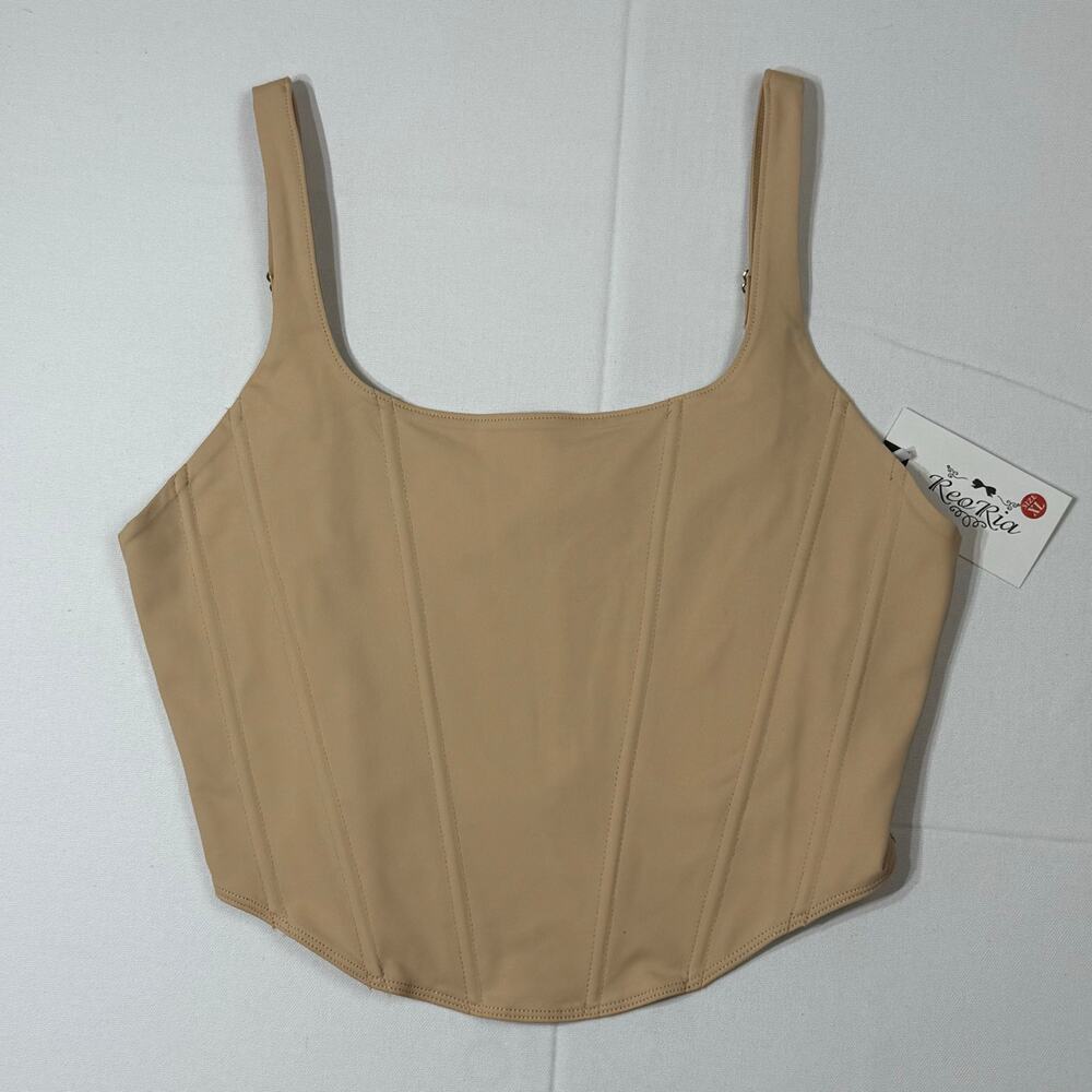 REORIA Women's Square Neck Corset Top Sleeveless Bustier Crop Tank Beige Size XL